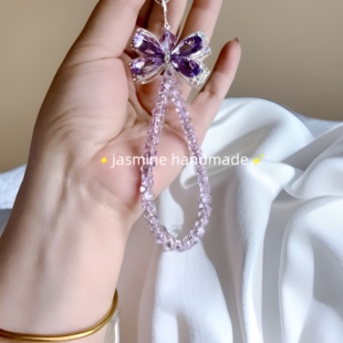 闪!超大锆石蝴蝶结反夹手机链公主紫色手机挂件包挂ccd相机挂绳