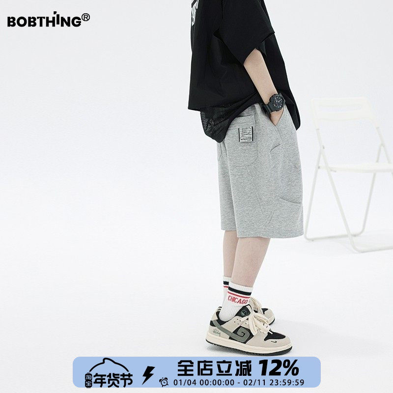 男童夏装2025新款儿童装褶皱拼接个性针织中裤中大童运动短裤子