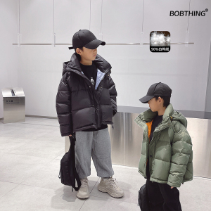 男童冬装简约纯色羽绒服短款儿童90白鸭绒保暖外套潮童装2022新款