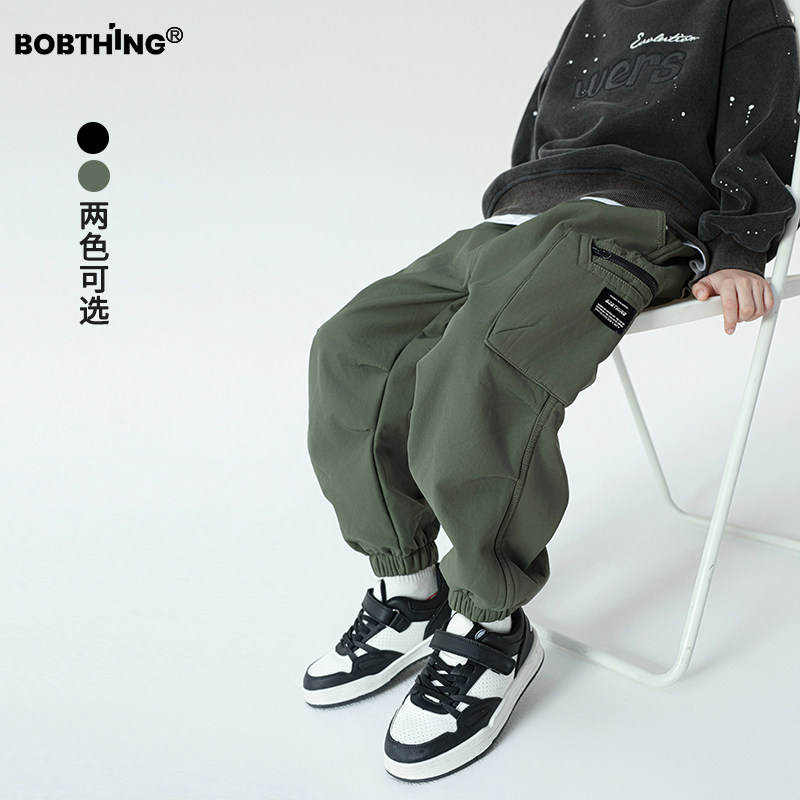 个性剪裁口袋男童冬季一体奥粒绒工装裤儿童装加绒加厚休闲裤子潮