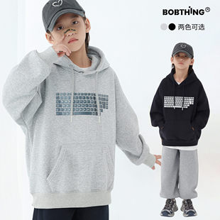 男童冬装键盘印花一体绒连帽卫衣儿童加绒加厚帽衫外套潮童装上衣