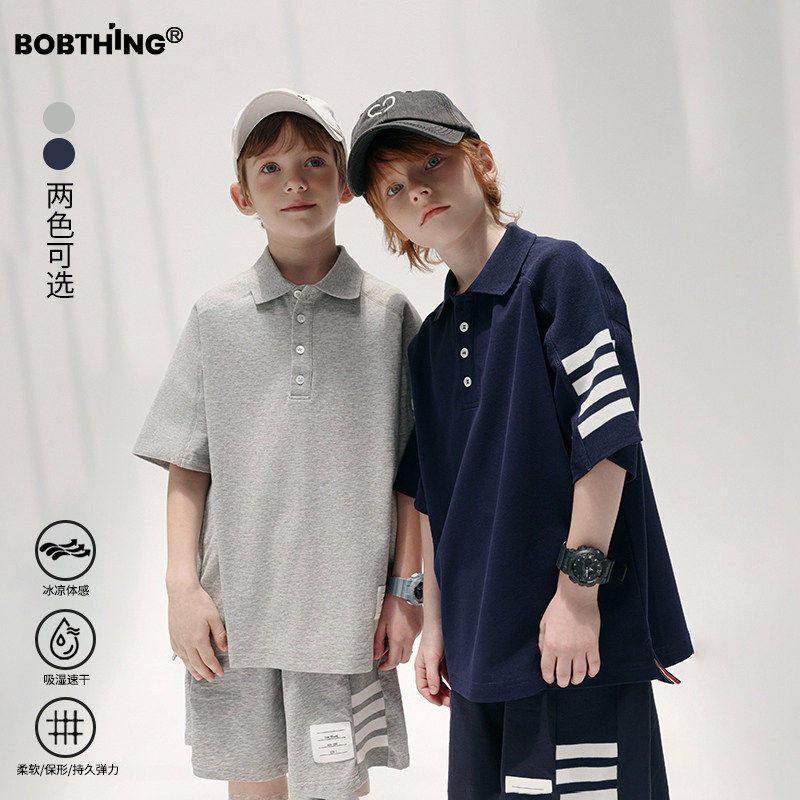 男童经典4杠凉感索罗娜POLO衫短袖+中裤2件运动套装儿童翻领t恤潮