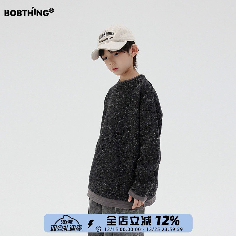 男童假两件抓绒毛衣加厚打底衫潮