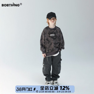 男童秋装灰迷彩圆领卫衣2025新款儿童春秋打底衫潮牌上衣中大童装