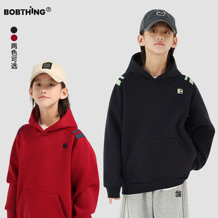 男童冬装刺绣B字母一体绒连帽卫衣儿童加绒加厚帽衫外套潮牌童装