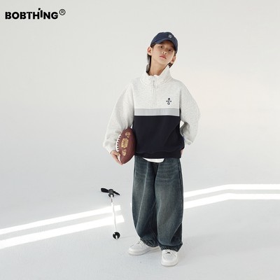 儿童半拉链立领卫衣一体绒打底衫