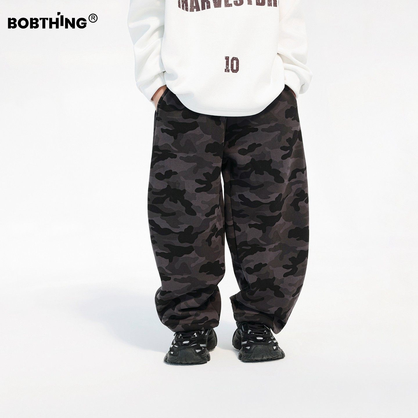 儿童卫裤冬季一体绒迷彩裤直筒长裤男童加厚休闲裤中大童装裤子潮