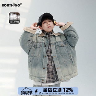 男童冬季牛仔夹克翻领羽绒服儿童90白鸭绒外套加厚保暖开衫潮童装