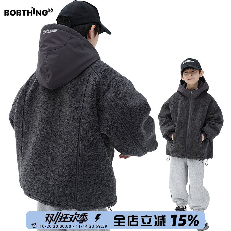 男童毛绒夹棉加厚外套连帽棉衣潮