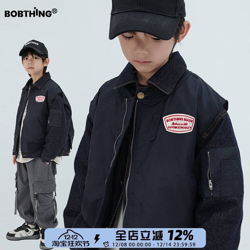 男童假两件牛仔夹克加棉加厚外套