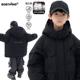 风酷黑羽绒服连帽外套男童加厚90白鸭绒冲锋衣潮童装 儿童冬季 工装