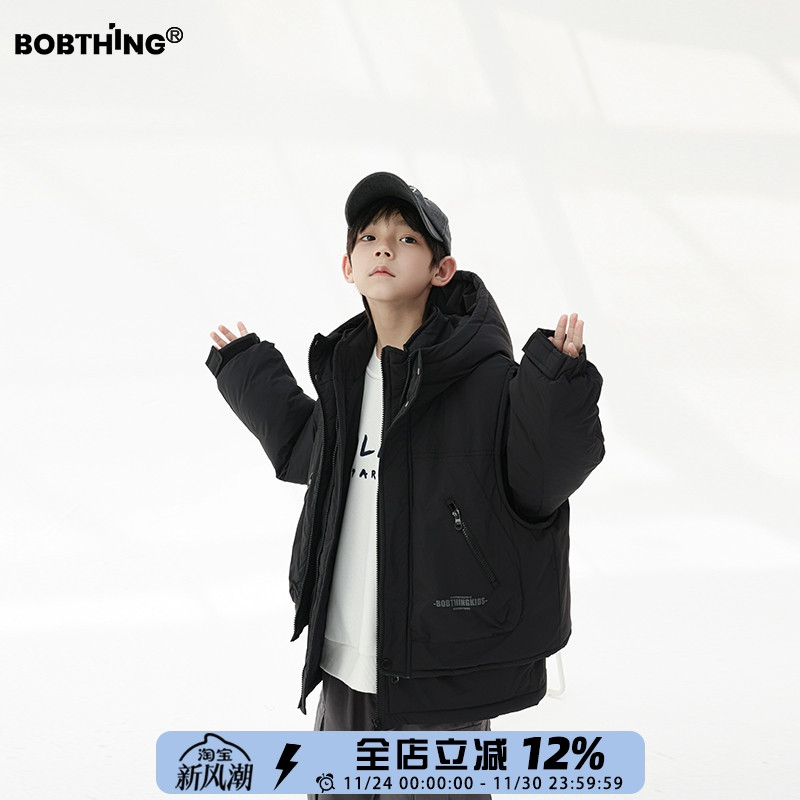 男童马甲+棉衣真两件连帽外套潮
