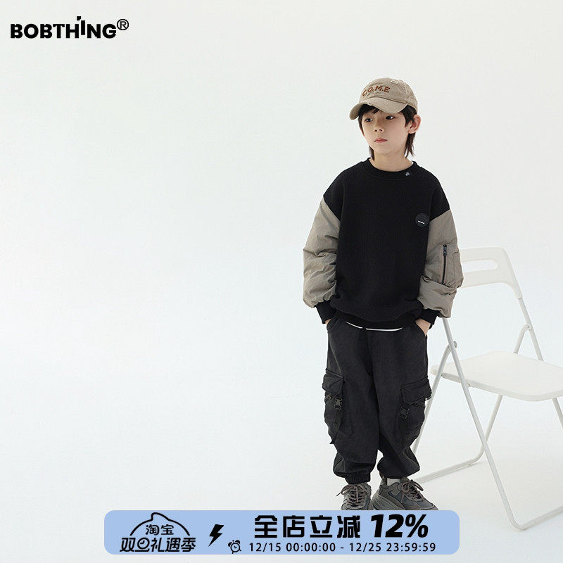 男童夹棉袖圆领卫衣一体绒打底衫