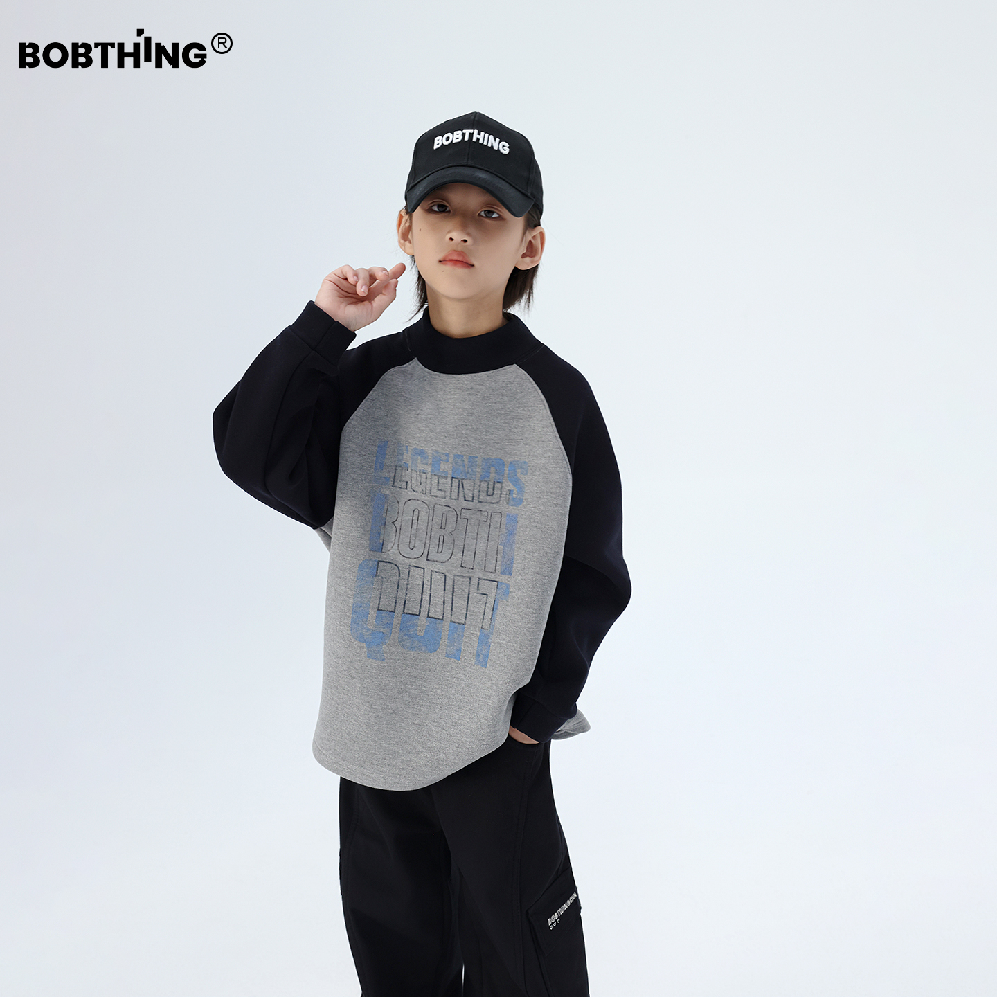 男童抓绒插肩卫衣半高领厚打底衫