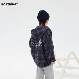 男童冬装彩格子加绒加厚连帽衬衫外套儿童磨毛衬衣童装长袖上衣潮