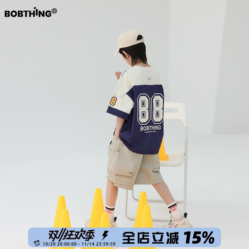 男童夏装2025新款儿童装数字拼色运动风圆领短袖T恤衫中大童半袖