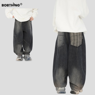 儿童加绒加厚裤 PP个性 一体绒长裤 水洗黑色牛仔裤 子潮 口袋男童冬季