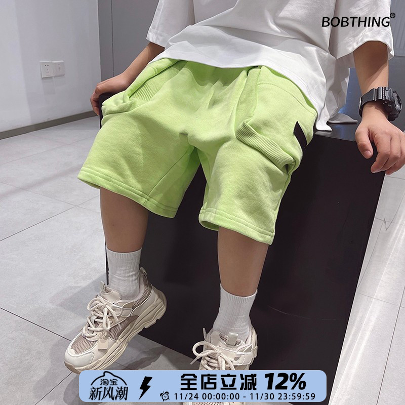 个性拼接立体口袋针织中裤儿童夏季时髦短裤男童运动裤五分裤子潮