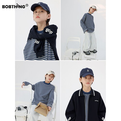 男童春装蓝白条纹T恤百搭上衣