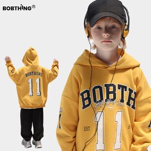 男童秋装数字字母印花黄色连帽卫衣外套儿童春秋打底帽衫潮牌童装