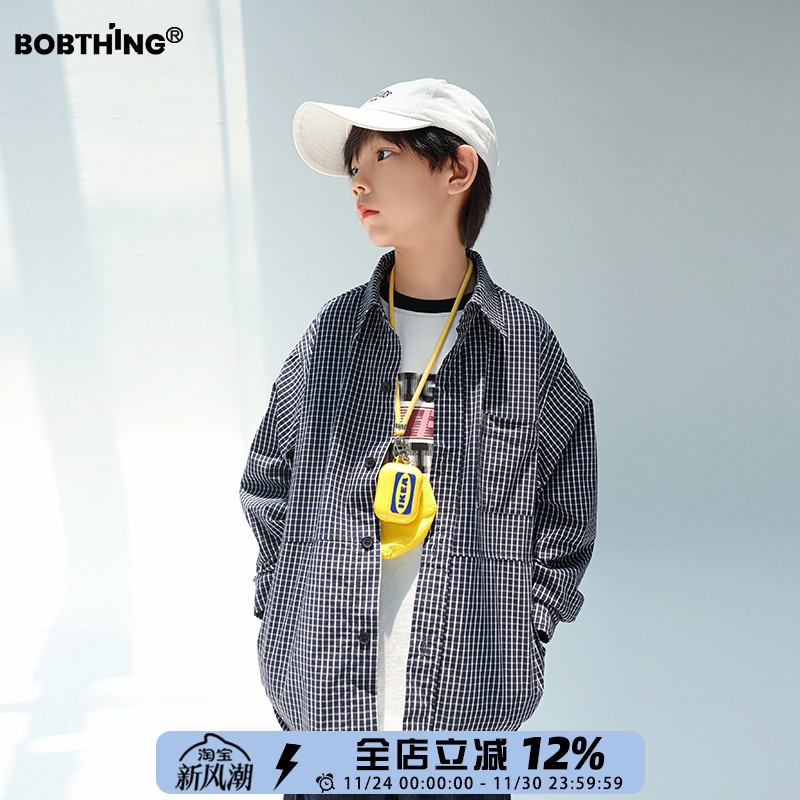 男童长袖格子衬衫儿童衬衣外套潮