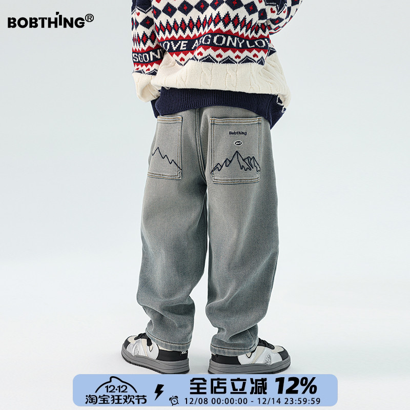 男童一体绒牛仔裤加厚休闲裤子潮