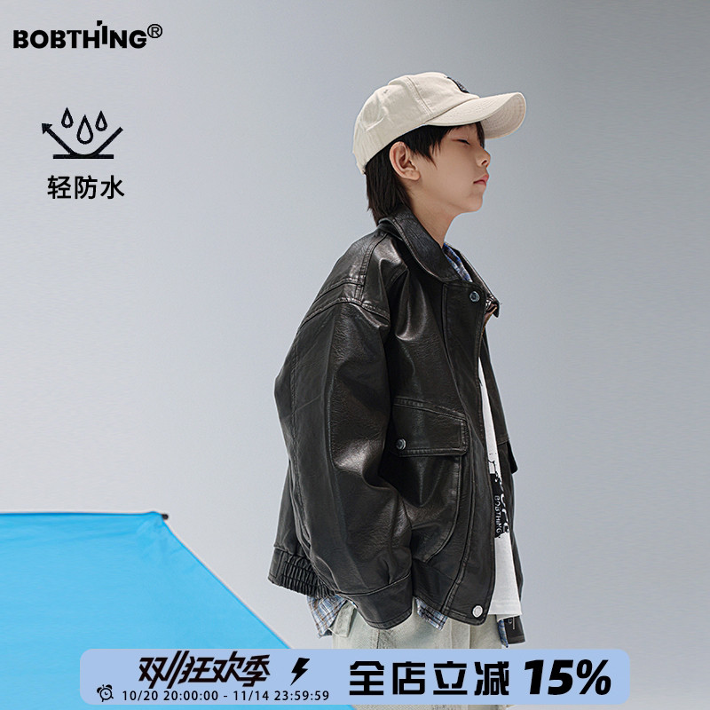 男童翻领皮衣PU外套儿童春秋夹克