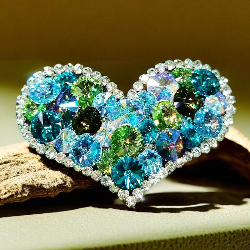 米龙原创施华S家超闪水晶爱心刘海夹糖果色bb夹边夹皮料甜美发夹