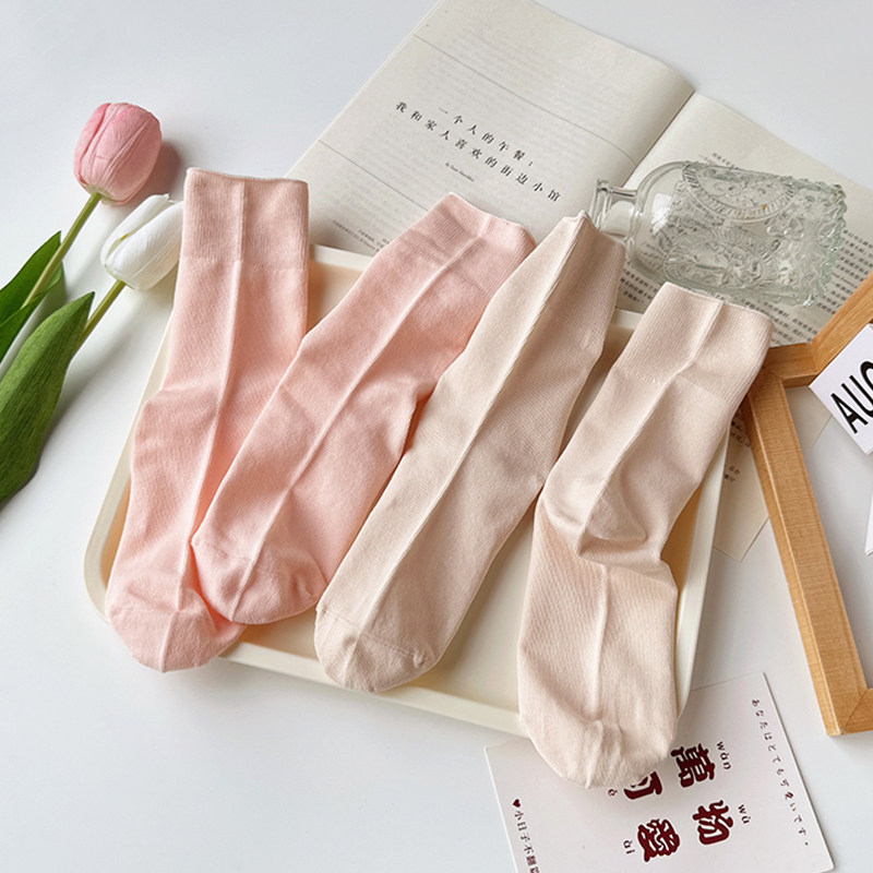 &ldquo;阳光明媚 &rdquo;袜子女中筒袜薄款夏天简约纯色无骨纯棉松口月子袜