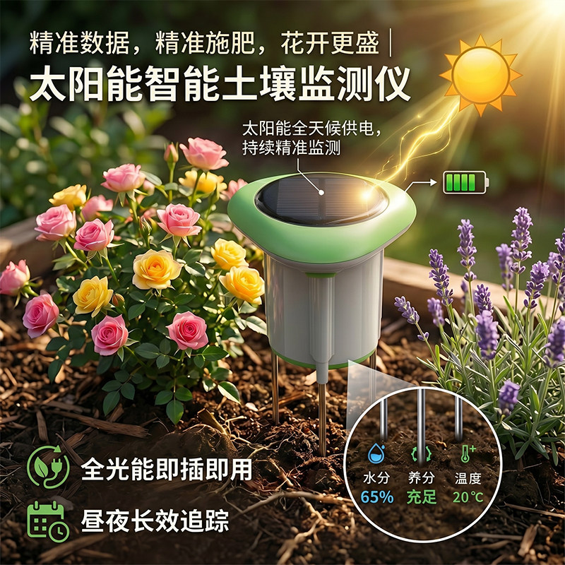 wifi涂鸦太阳能ec肥力水分计土壤湿度传感器植物检测仪缺水干温度