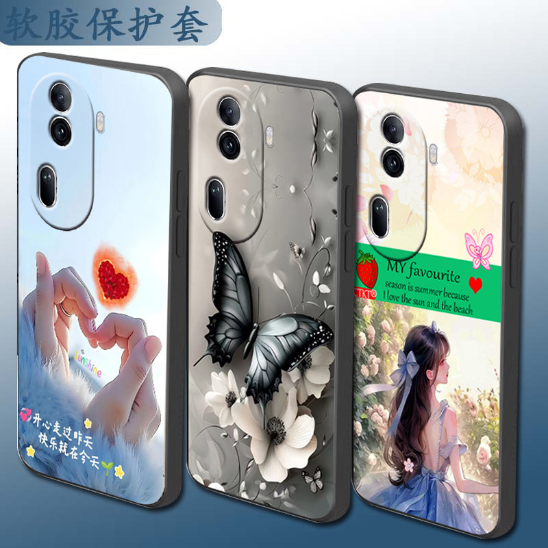 适用于oppoReno11手机壳PJH110情侣rneo1l硅胶网红时尚保护套个性软壳防摔套直边卡通全包镜头手机套磨砂套潮