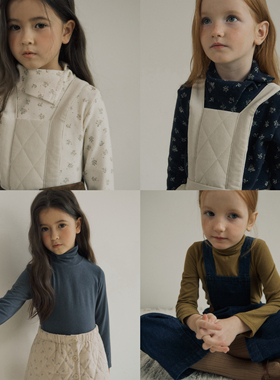 现货75Z韩国inne女童碎花纯棉翻领打底衫纯色高领打底衫