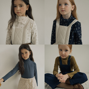 现货75Z韩国inne女童碎花纯棉翻领打底衫纯色高领打底衫