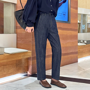 子 高腰显高显瘦小个子老爹裤 画粉原创扭缝小脚哈伦牛仔裤 女新款
