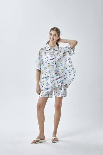 韩国进口Hello Kitty正品26夏季度假天丝翻领短袖睡衣/家居服套装