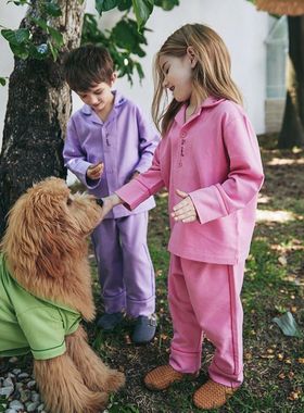 韩国ORCITE专柜 秋冬装新款翻领刺绣童装男女儿童家居服/睡衣套装