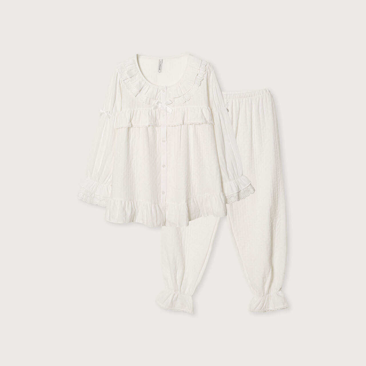 韩国进口lunaluz正品25春季宫廷风仙女混纺棉长袖女睡衣/家居服套