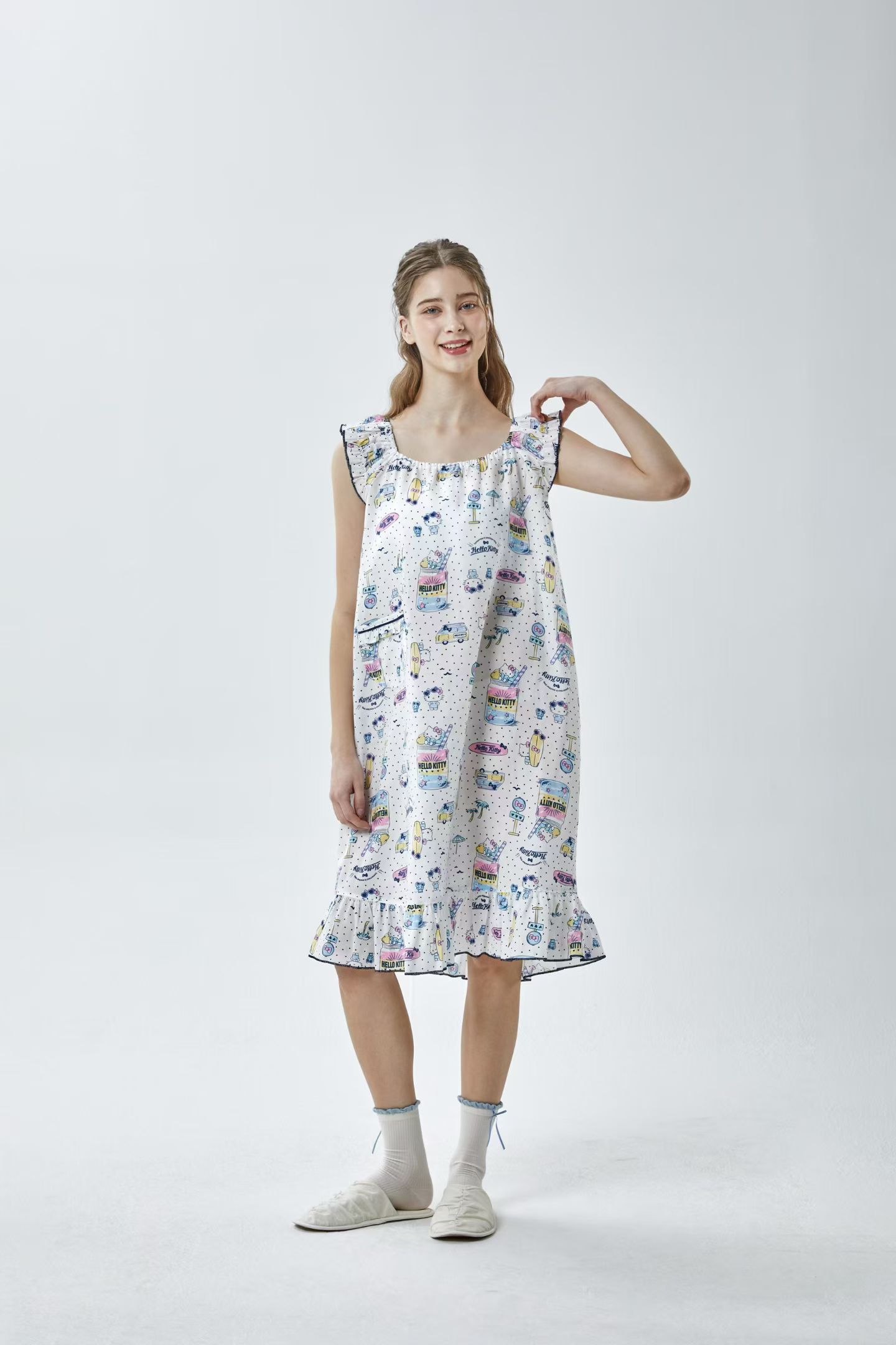 韩国进口正品2026夏季吊带Hello Kitty天丝湿滑女睡裙睡衣家居服