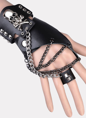 演出露指个性铆钉半截时尚潮流朋克韩版霹雳街舞男士半指跳舞手套