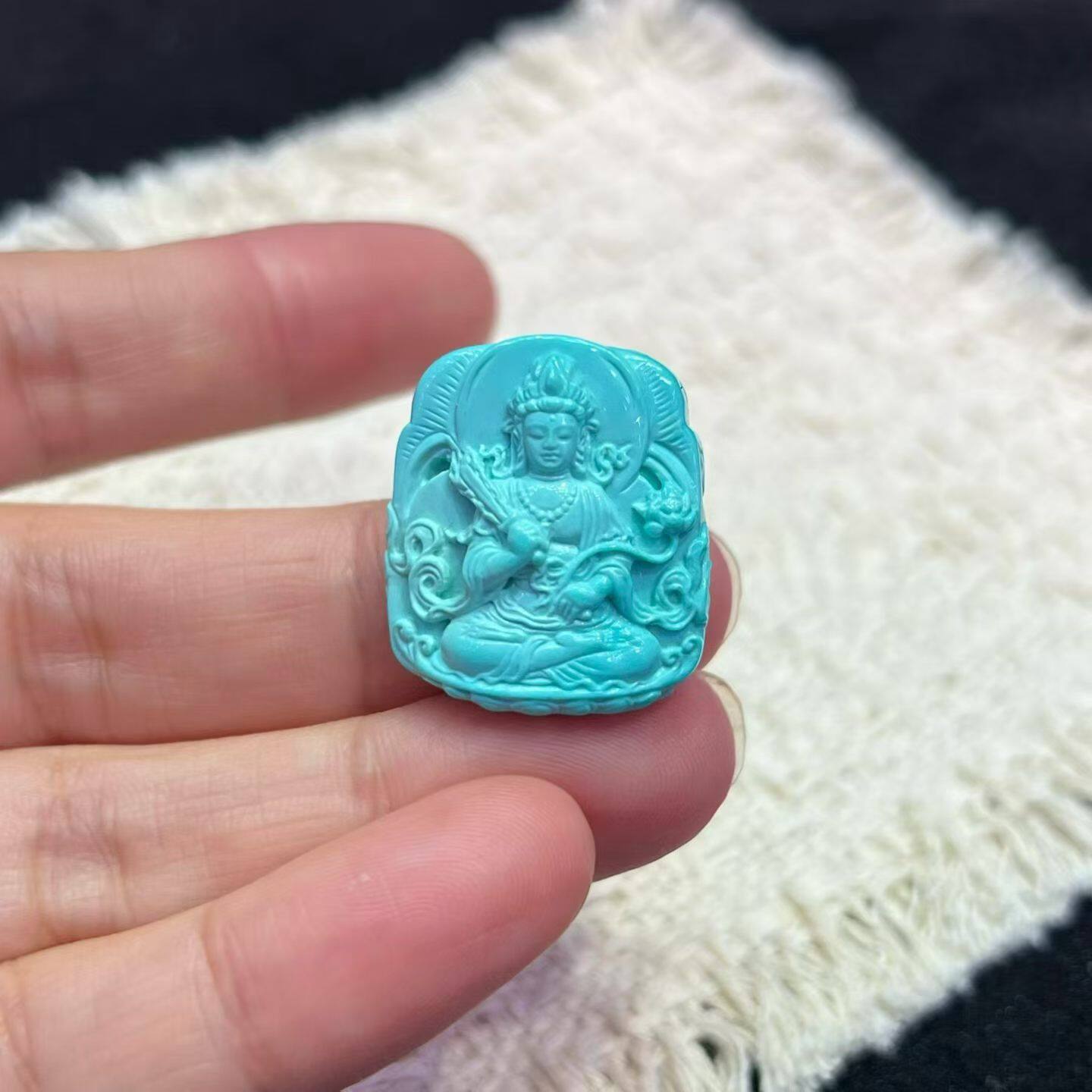 天然湖北原矿无优化绿松石观音牌子吊坠高瓷玉化料雕刻件附证书dy