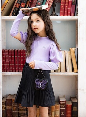 日单 原单 ANS两穿全棉针织衫 黑色紫色 120-160