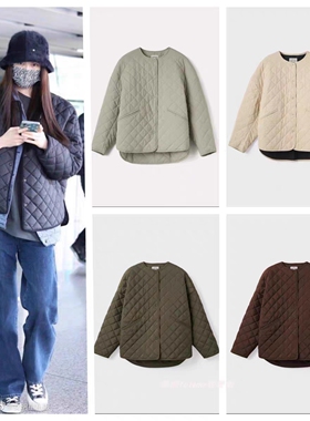 腔调 北欧小众TT 极简风叠穿神器菱格棉服沙绿色棉衣女休闲外套