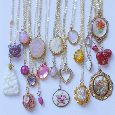 意大利穆拉诺老琉璃粉玫瑰项链