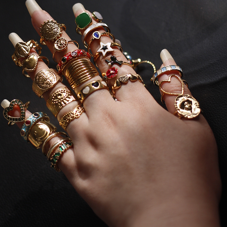 玫瑰珐琅开口设计包邮戒指