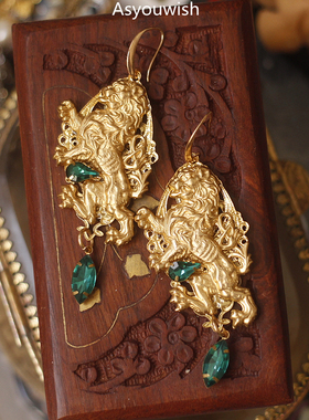 AW欧洲夸张中古Askew London风雕刻老琉璃设计师手作气质耳环耳夹