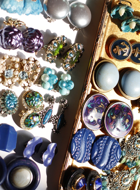 欧美复古中古董法式孤品优雅西德老琉璃vintage耳夹Trifari耳环女