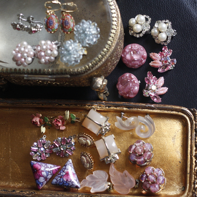 欧美复古中古董粉西德Trifari老琉璃WEISS耳夹SARAHCOV耳环孤品p8