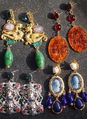 如意|欧美回流飞龙女神老琉璃中古耳环耳夹askew london风vintage