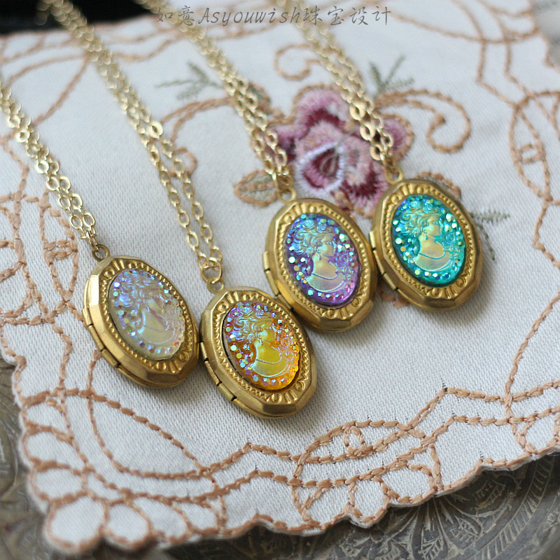 幻彩进口宝石吊坠vintage项链