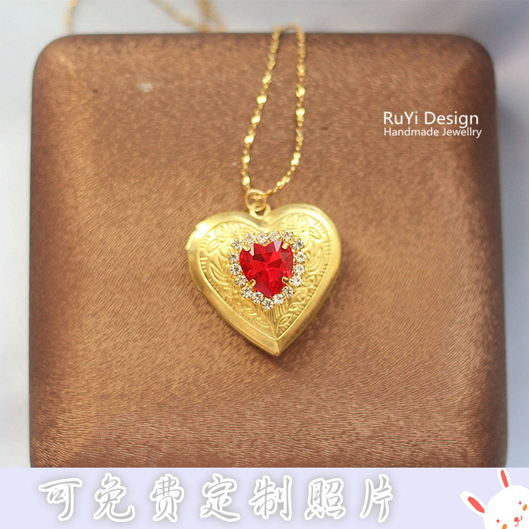 如意|欧美古董爱心形相片盒香膏盒西洋回流吊坠毛衣项链vintage女